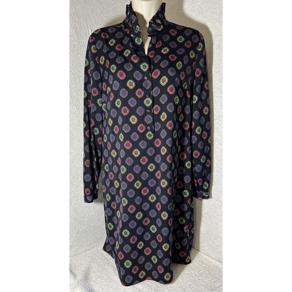 J. Crew Factory Ruffle Neck Multi Medallion Floral Fabric Button Dress Size 2 - Picture 1 of 9